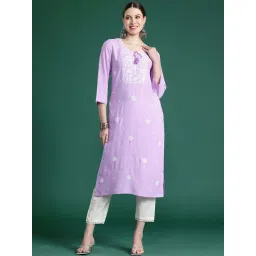 Indo Era Purple Embroidered Straight Kurta image 1