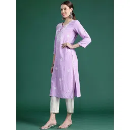 Indo Era Purple Embroidered Straight Kurta image 3