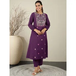 Indo Era Purple Embroidered Top With Trouser Co-Ords-picture-34