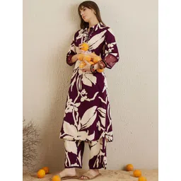 Indo Era Shirt Collar Floral Printed Straight Kurta with Trouser-picture-22