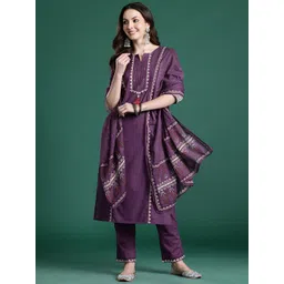 Indo Era Thread Work Pure Cotton Kurta with Trousers & With Dupatta-picture-35