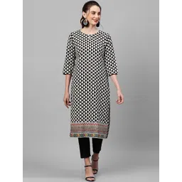 Indo Era Women Black & White Geometric Printed Straight Kurta-picture-37