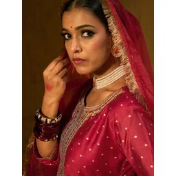 Indo Era Women Embroidered Regular Chanderi Silk Kurta with Trousers & With Dupatta-picture-12