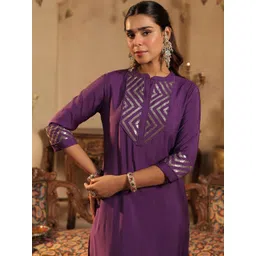 Indo Era Women Embroidered Straight Kurta & Trouser Co-Ord Set-image-9