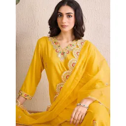 Indo Era Women Ethnic Motifs Embroidered Regular Kurta with Trousers & With Dupatta-picture-14