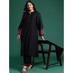 Indo Era Women Ethnic Motifs Embroidered Regular Thread Work Kurta with Trousers-picture-33