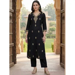 Indo Era Women Ethnic Motifs Embroidered Regular Thread Work Kurta with Trousers-picture-35