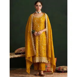 Indo Era Women Ethnic Motifs Embroidered Regular Thread Work Kurta with Trousers & With Dupatta-picture-15