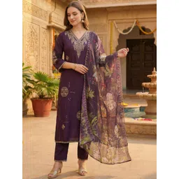 Indo Era Women Ethnic Motifs Embroidered Regular Thread Work Kurta with Trousers & With Dupatta-picture-22