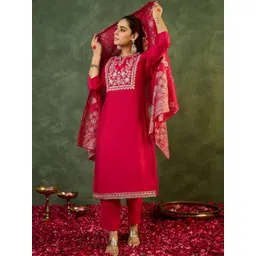 Indo Era Women Ethnic Motifs Embroidered Regular Thread Work Kurta with Trousers & With Dupatta-picture-41