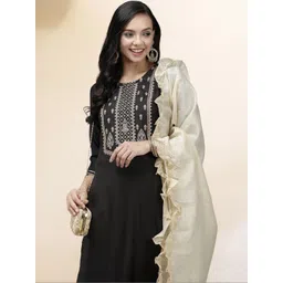 Indo Era Women Ethnic Motifs Embroidered Regular Thread Work Liva Kurta with Trousers & With Dupatta-picture-20