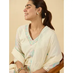 Indo Era Women Ethnic Motifs Embroidered Thread Work Pure Cotton Kurta Trousers & Dupatta-picture-36