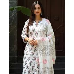 Indo Era Women Ethnic Motifs Printed Regular Pure Cotton Kurta & Trousers With Dupatta-picture-38