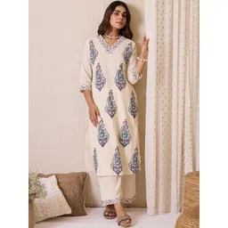 Indo Era Women Ethnic Motifs Printed Regular Pure Cotton Kurta with Palazzos-picture-25
