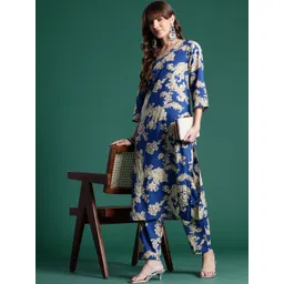 Indo Era Women Ethnic Motifs Printed Regular Pure Cotton Kurta with Trousers-picture-29