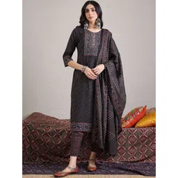 Indo Era Women Ethnic Motifs Printed Regular Pure Cotton Kurta with Trousers & With Dupatta-picture-40
