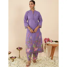 Indo Era Women Ethnic Motifs Printed Regular Pure Cotton Kurta with Trousers & With Dupatta-picture-37