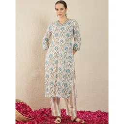 Indo Era Women Ethnic Motifs Printed Regular Pure Cotton Kurta with Trousers & With Dupatta-picture-31