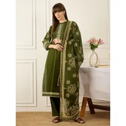 Indo Era Women Ethnic Motifs Printed Regular Pure Cotton Kurta with Trousers & With Dupatta-picture-14