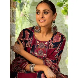 Indo Era Women Ethnic Motifs Printed Regular Pure Cotton Kurta with Trousers & With Dupatta-picture-36