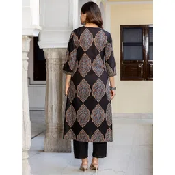 Indo Era Women Ethnic Motifs Printed Regular Pure Cotton Kurta with Trousers image 5