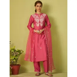 Indo Era Women Floral Embroidered Kurta with Trousers & Dupatta-picture-14