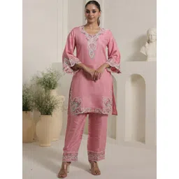 Indo Era Women Floral Embroidered Regular Thread Work Kurta with Palazzos-picture-20