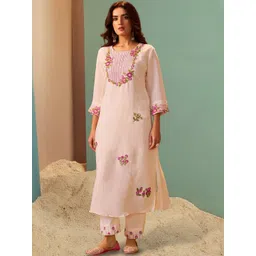 Indo Era Women Floral Embroidered Regular Thread Work Kurta with Trousers-picture-10