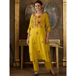 Indo Era Women Floral Embroidered Regular Thread Work Kurta with Trousers & With Dupatta-picture-16