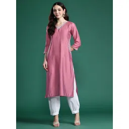 Indo Era Women Floral Embroidered Sequinned Pure Cotton Kurta-picture-38