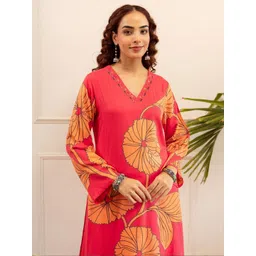 Indo Era Women Floral Printed A-Line Kurta with Palazzos-picture-38