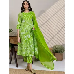 Indo Era Women Floral Printed Cotton A-Line Kurta with Trousers & Dupatta-picture-12