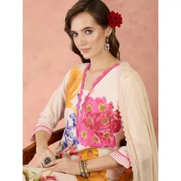 Indo Era Women Floral Printed Regular Linen Kurta with Trousers & With Dupatta-picture-31