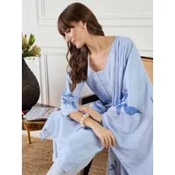 Indo Era Women Floral Printed Regular Patchwork Linen Kurta with Trousers & Dupatta-picture-25