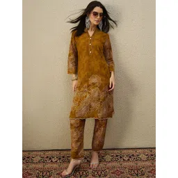 Indo Era Women Floral Printed Regular Pure Cotton Kurta with Trousers-picture-24