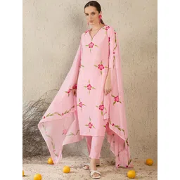 Indo Era Women Floral Printed Regular Pure Cotton Kurta with Trousers & Dupatta-picture-10