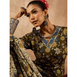 Indo Era Women Floral Printed Regular Pure Cotton Kurta with Trousers & With Dupatta-picture-28