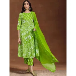 Indo Era Women Floral Printed Regular Pure Cotton Kurta with Trousers & With Dupatta-picture-23