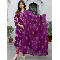 Indo Era Women Floral Printed Regular Pure Cotton Kurta with Trousers & With Dupatta-picture-15