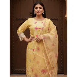 Indo Era Women Floral Printed Regular Thread Work Kurta with Trousers & Dupatta-picture-22