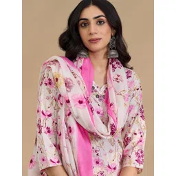 Indo Era Women Floral Printed Regular Thread Work Pure Cotton Kurta with Trousers & With Dupatta-picture-32