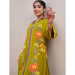 Indo Era Women Floral Printed Shirt Collar Straight Kurta with Palazzos-picture-20