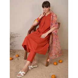 Indo Era Women Floral Regular Pure Cotton Kurta with Trousers & With Dupatta-picture-34