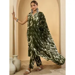 Indo Era Women Geometric Printed Regular Pure Cotton Kurta with Trousers & With Dupatta-picture-26