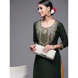 Indo Era Women Green Ethnic Motifs Yoke Design Mirror Work Kurta-picture-41