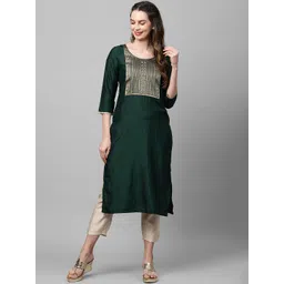 Indo Era Women Green Yoke Design Kurta-picture-37