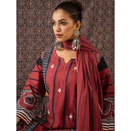 Indo Era Women Printed Regular Thread Work Pure Cotton Kurta with Trousers & With Dupatta-picture-32