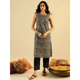 Indo Era Women Quirky Printed Block Print Fusion Cotton Straight Kurta-picture-22