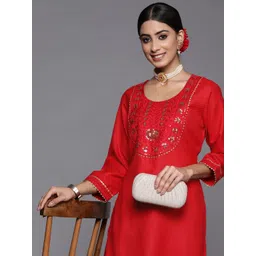 Indo Era Women Red Ethnic Motifs Embroidered Kurta-picture-28