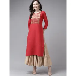 Indo Era Women Red Ethnic Motifs Yoke Design Thread Work Straight Kurta-picture-14